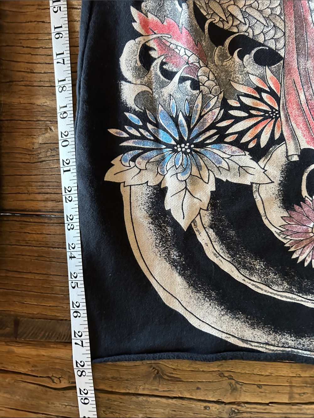 Asian inspired Black Floral Dragon Print sweatpants - Picture 7 of 9